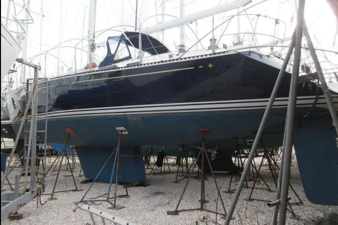 Slide: The Image of 1994 C&C 51' XL / CB sailboat on stands in a boatyard. - 36