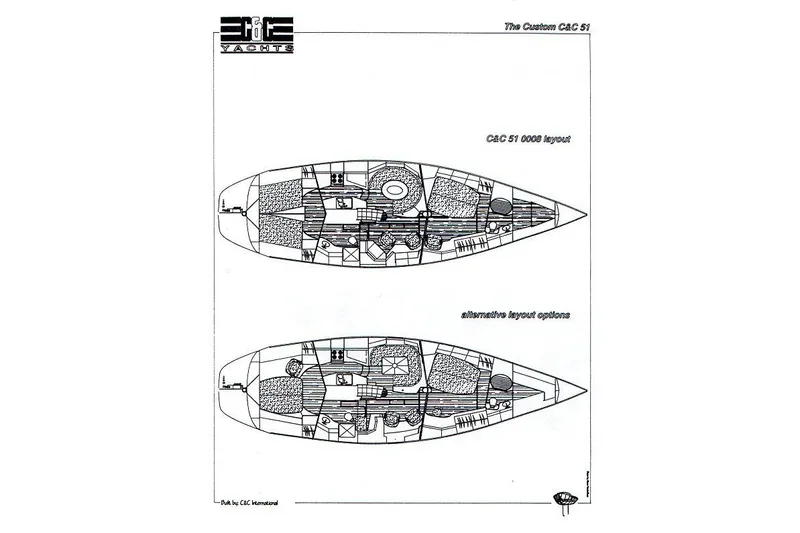 Slide: The Image of Blueprint of 1994 C&C 51' XL/CB yacht with two layout options. - 42