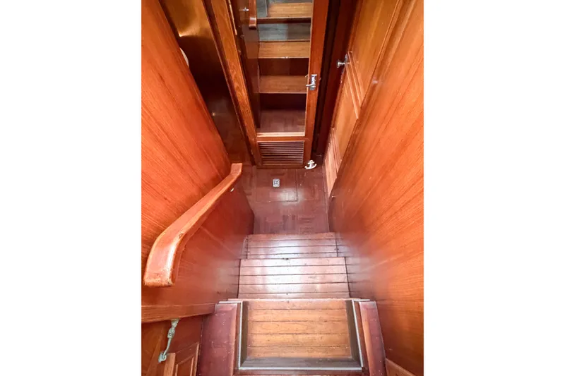 Slide: The Image of Wooden interior staircase of 1989 Jefferson Marquessa 52 Extended Deckhouse yacht. - 70