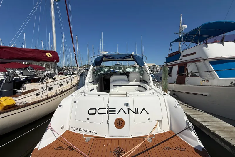 Slide: The Image of 2008 Sea Ray 38 Sundancer yacht docked at marina, Miami Beach, FL. - 36