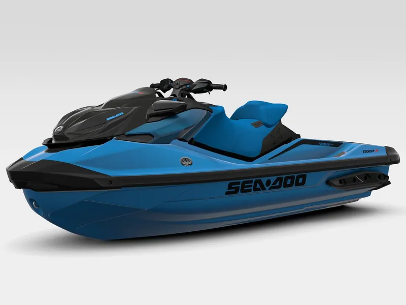 Slide: The Image of 2026 Sea-Doo RXP-X 325 jet ski in blue and black. - 3