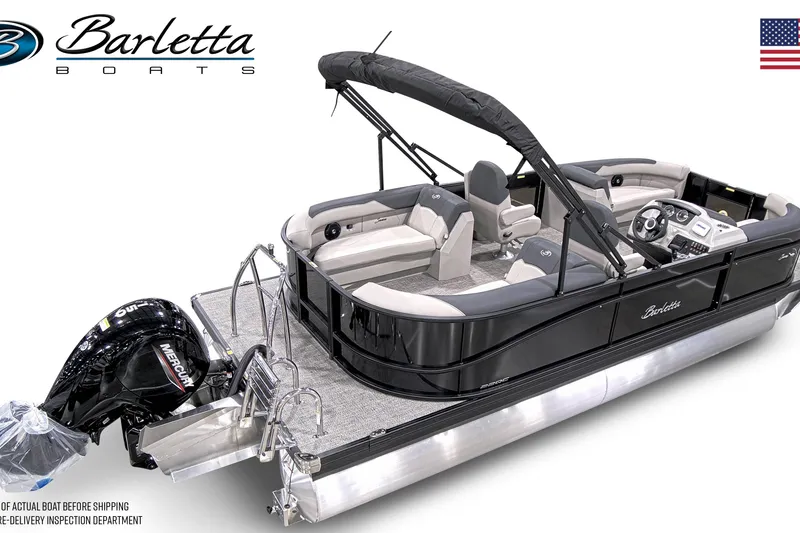 Slide: The Image of 2026 Barletta SANZA 22QC pontoon boat with sleek design and comfortable seating. - 2