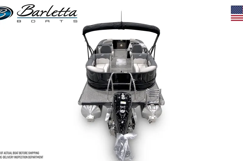 Slide: The Image of 2026 Barletta SANZA 22QC pontoon boat, sleek design, spacious seating, rear view. - 5