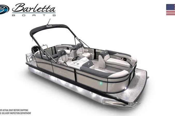 Slide: The Image of 2026 Barletta SANZA 22QC pontoon boat with sleek design and spacious seating. - 14