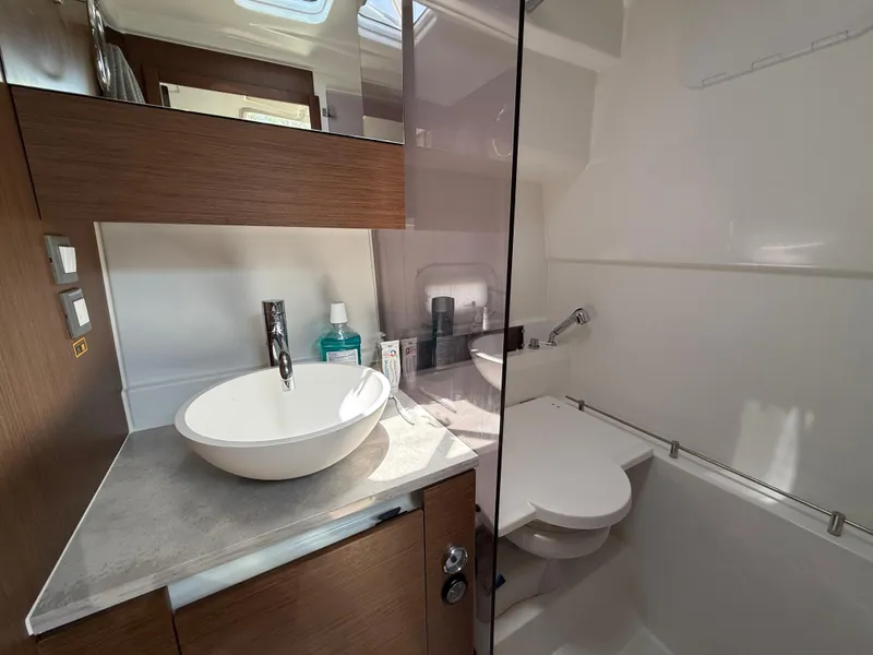 Slide: The Image of Modern bathroom in 2022 Jeanneau Leader 10.5 WA Series 2 boat, featuring sleek design. - 29