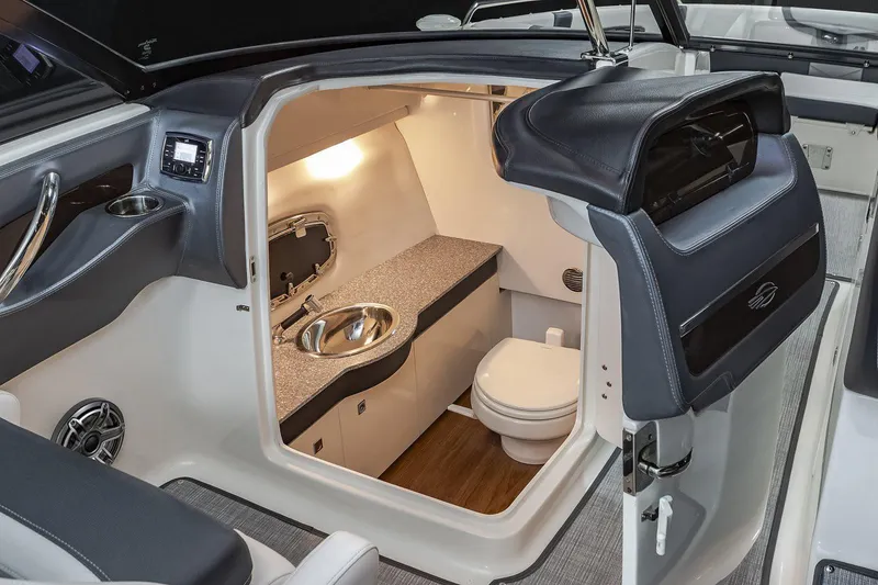 Slide: The Image of Manufacturer Provided Image: 2021 Chaparral 317 SSX boat interior with modern bathroom amenities. - 12