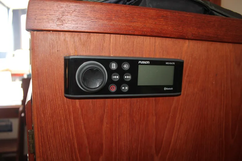 Slide: The Image of Fusion MS-RA70 stereo system on 1988 Cape Dory 28 Hardtop boat interior. - 21