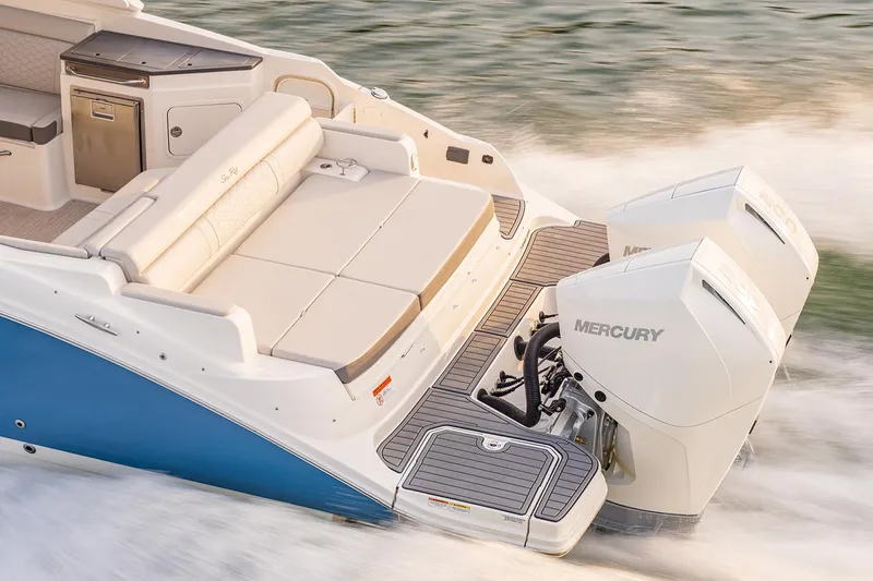 Slide: The Image of Manufacturer Provided Image: 2023 Sea Ray SDX 290 Outboard with twin Mercury engines on water. - 41