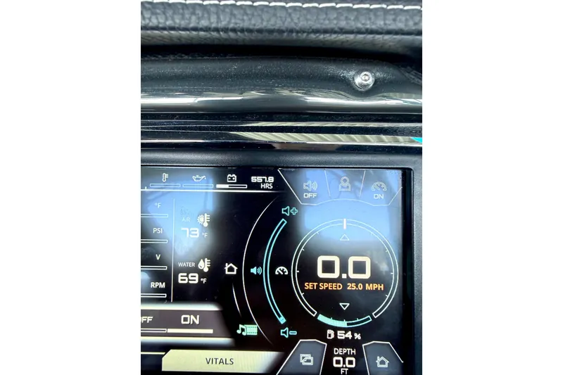 Slide: The Image of Dashboard display of 2016 Nautique Super Air Nautique G23 boat, showing speed and vitals. - 36