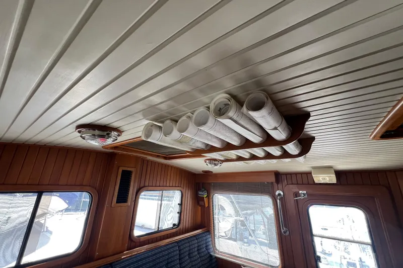 Slide: The Image of Interior of 1989 Hans Christian INDEPENDENCE 45 TRAWLER with wooden paneling and cozy cabin. - 101