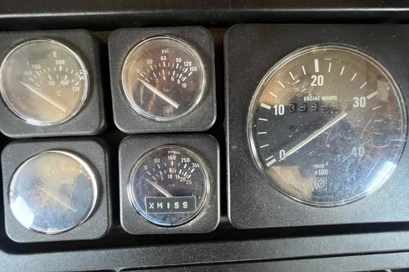 Slide: The Image of Cozy workspace on 1989 Hans Christian INDEPENDENCE 45 TRAWLER with desk, monitor, and shelves. - 108