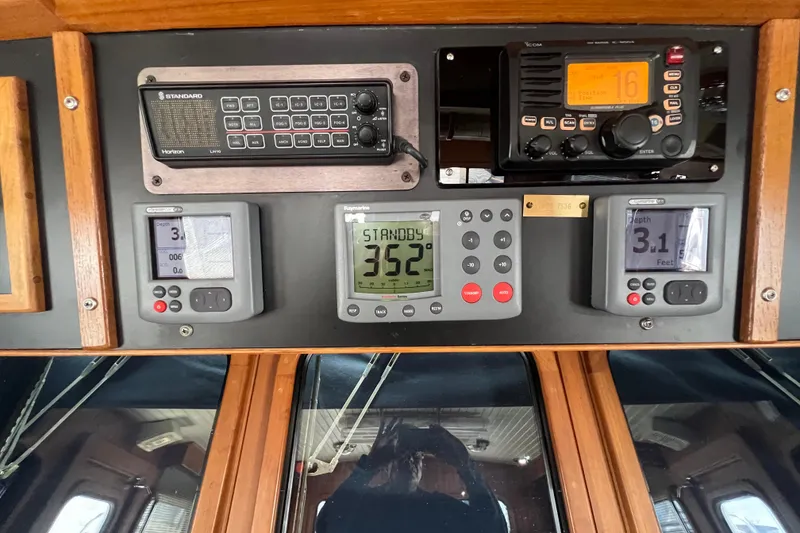 Slide: The Image of Wooden storage shelves inside 1989 Hans Christian INDEPENDENCE 45 TRAWLER boat. - 123