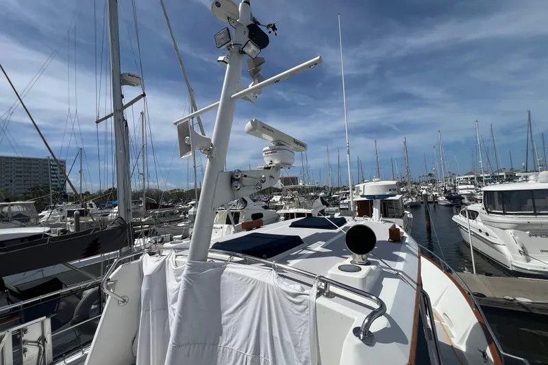 Slide: The Image of 1989 Hans Christian INDEPENDENCE 45 TRAWLER deck with wooden bench and nautical equipment. - 39