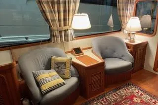 Slide: The Image of 1989 Hans Christian INDEPENDENCE 45 TRAWLER docked at marina under clear sky. - 4