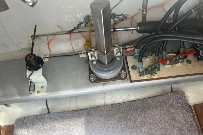 Slide: The Image of Interior ceiling of 1989 Hans Christian INDEPENDENCE 45 TRAWLER with wood beams and lights. - 60