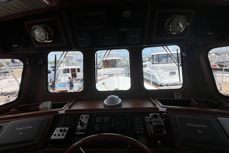 Slide: The Image of Interior of 1989 Hans Christian INDEPENDENCE 45 TRAWLER with navigation instruments and barometer. - 98