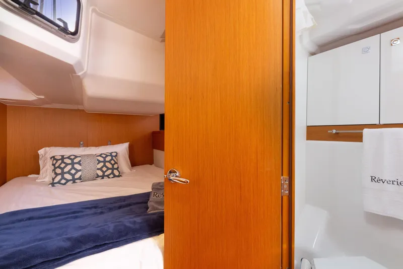 Slide: The Image of Luxurious bathroom interior of 2015 Jeanneau 53 yacht with modern sink and mirror. - 42