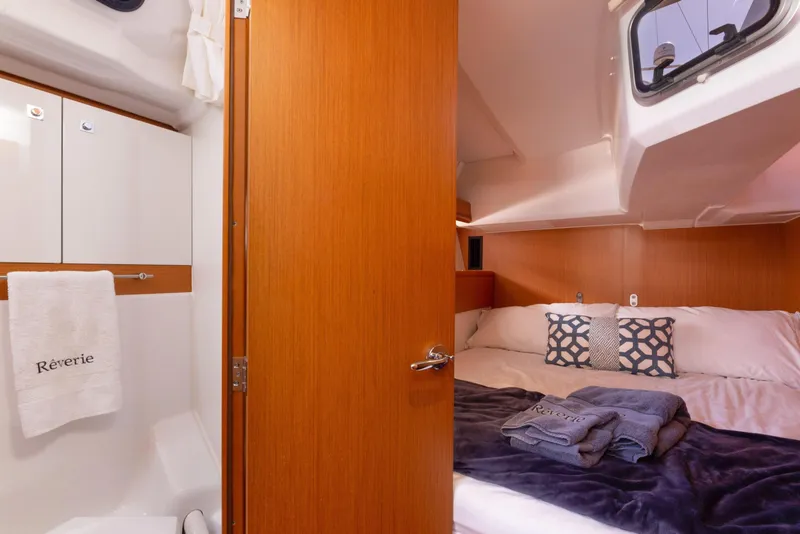 Slide: The Image of Luxurious bathroom interior of 2015 Jeanneau 53 yacht with modern fixtures and elegant design. - 47