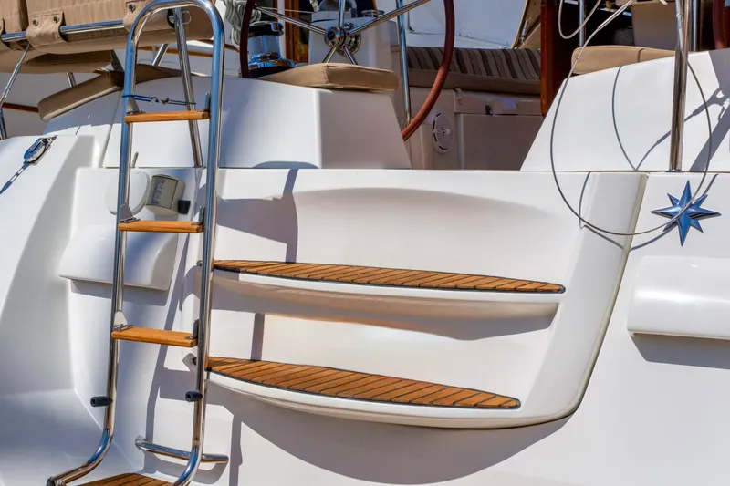 Slide: The Image of Stainless steel ladder and teak steps on 2015 Jeanneau 53 yacht deck. - 9