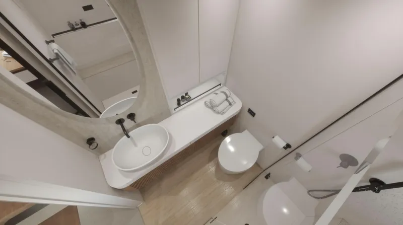 Slide: The Image of Modern bathroom in 2026 Sunreef Ultima 88 yacht, featuring sleek fixtures and minimalist design. - 10