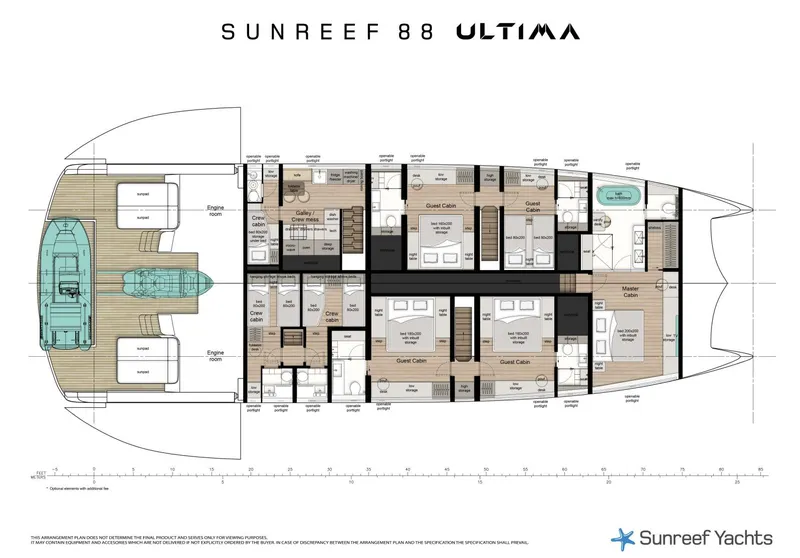 Slide: The Image of Floor plan of 2026 Sunreef Ultima 88 yacht, showcasing luxurious interior layout and amenities. - 19