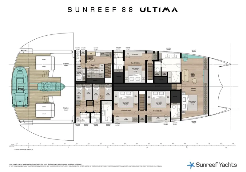 Slide: The Image of Floor plan of the 2026 Sunreef Ultima 88 yacht, showcasing luxurious cabins and amenities. - 20