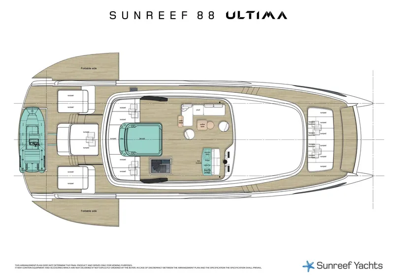 Slide: The Image of Deck layout of 2026 Sunreef Ultima 88 yacht, featuring spacious design and modern amenities. - 23