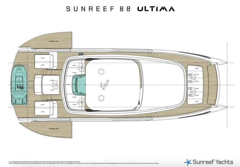 Slide: The Image of Floor plan of Sunreef Ultima 88 yacht, 2026 model, showcasing deck layout and design. - 24