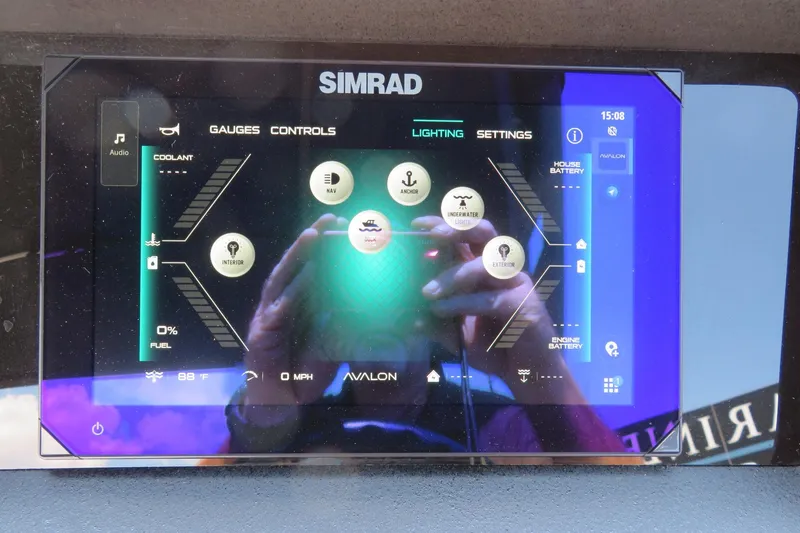 Slide: The Image of Simrad control panel on 2026 Avalon Catalina Quad Lounge Shift boat. - 56