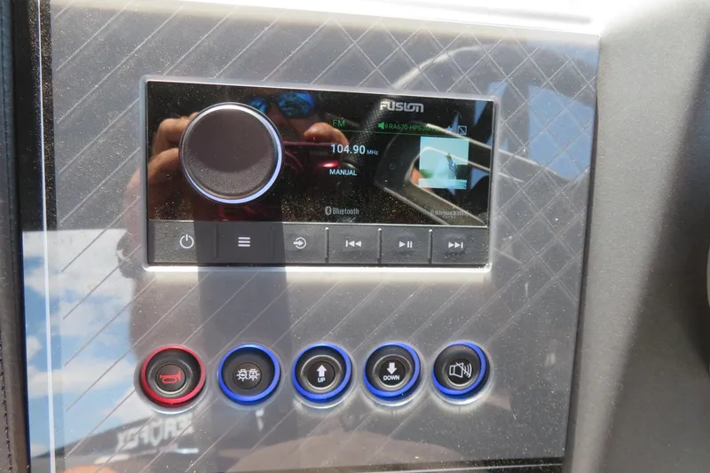 Slide: The Image of Control panel of 2026 Avalon Catalina Quad Lounge Shift boat with Fusion audio system. - 59