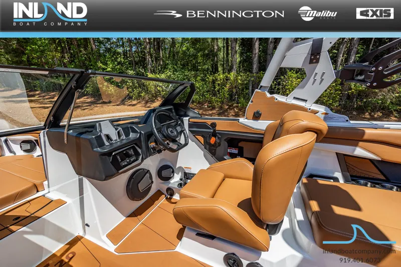 Slide: The Image of Interior of a 2026 Axis T220 boat with brown leather seats. - 19