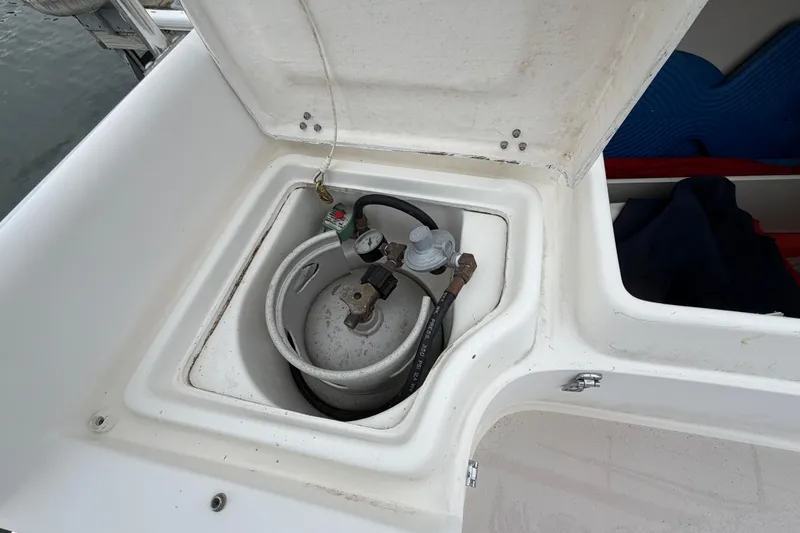 Slide: The Image of Propane tank compartment on a 2007 Catalina 309 sailboat, featuring secure storage. - 20