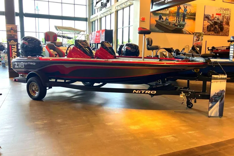 The Image of 2026 Nitro Z18 boat displayed in showroom, featuring sleek design and modern features. - 0