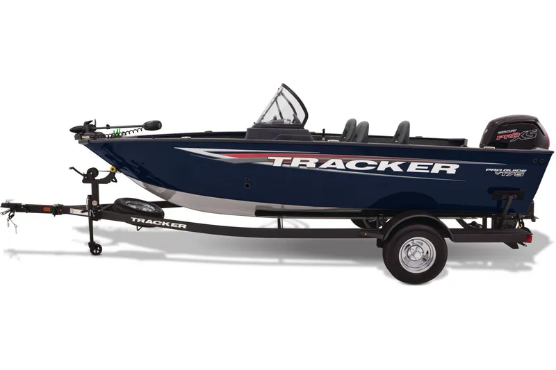 Slide: The Image of 2026 Tracker Pro Guide V-175 WT boat parked on trailer outdoors. - 3