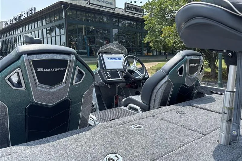 Slide: The Image of 2026 Ranger Z520R Cup-Equipped boat interior with Lowrance display at Tracker Boat Center. - 12