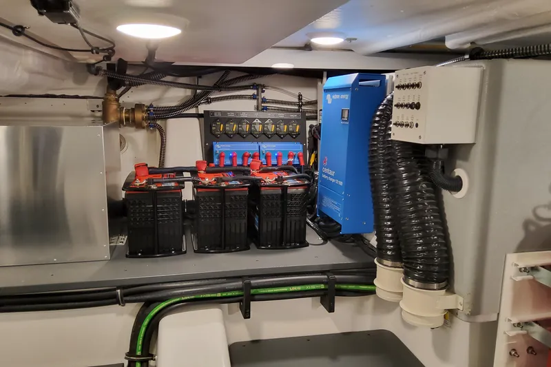 Slide: The Image of 2026 Formula 500 Super Sport Crossover engine room with batteries and electrical components. - 54