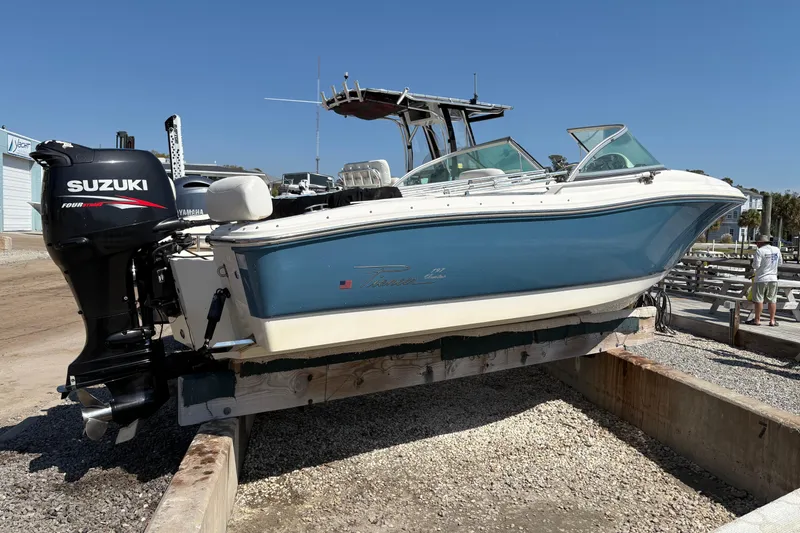 Slide: The Image of 2012 Pioneer 197 Venture boat with Suzuki engine on dry dock. - 8