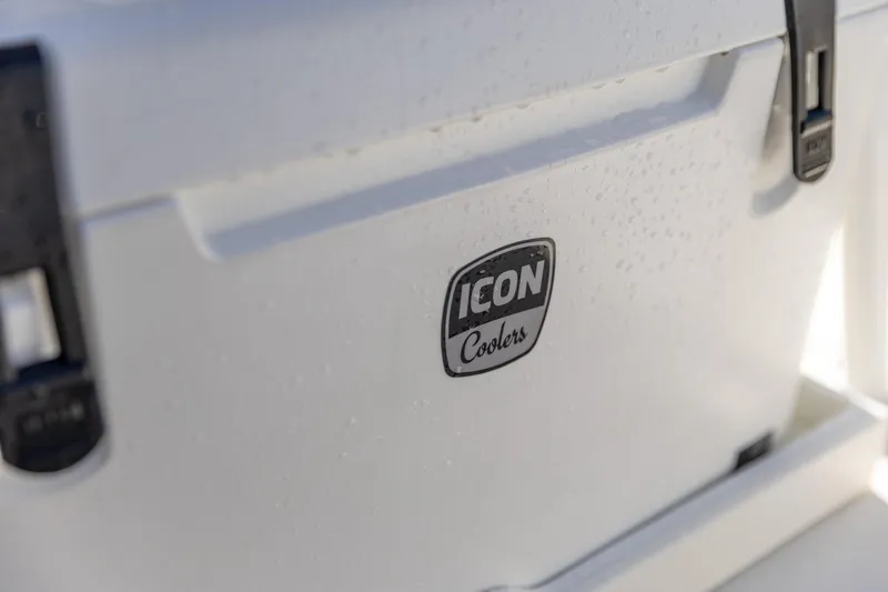 Slide: The Image of Icon Coolers on 2022 Edgewater 245CC boat, close-up view. - 8