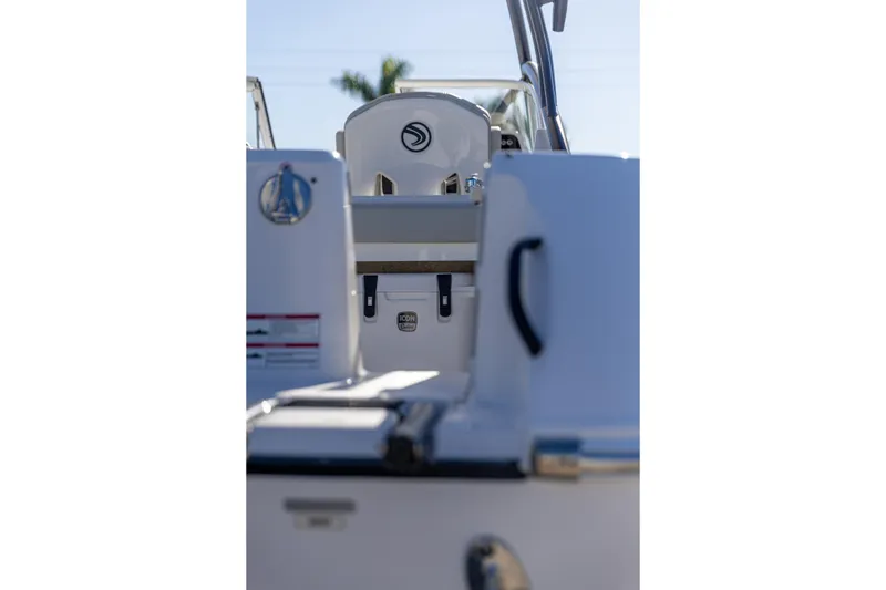 Slide: The Image of 2025 Edgewater 248CX Crossover boat interior with sleek design and modern features. - 14