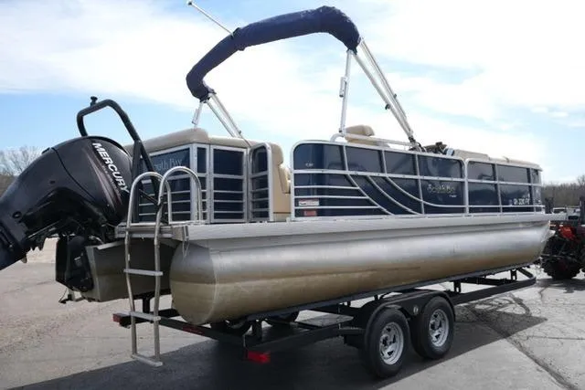 Slide: The Image of 2012 South Bay 722CR pontoon boat on trailer with Mercury outboard motor. - 5