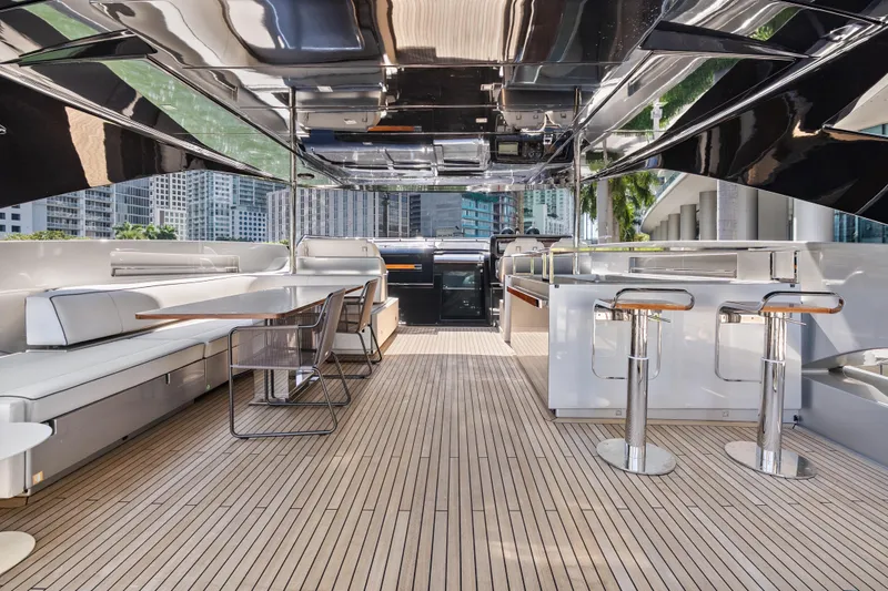 Slide: The Image of Luxurious 2020 Riva 100' Corsaro yacht deck with modern seating and bar area. - 19