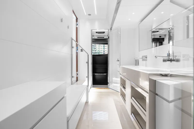 Slide: The Image of Luxurious bathroom interior on 2020 Riva 100' Corsaro yacht, featuring sleek modern design. - 54