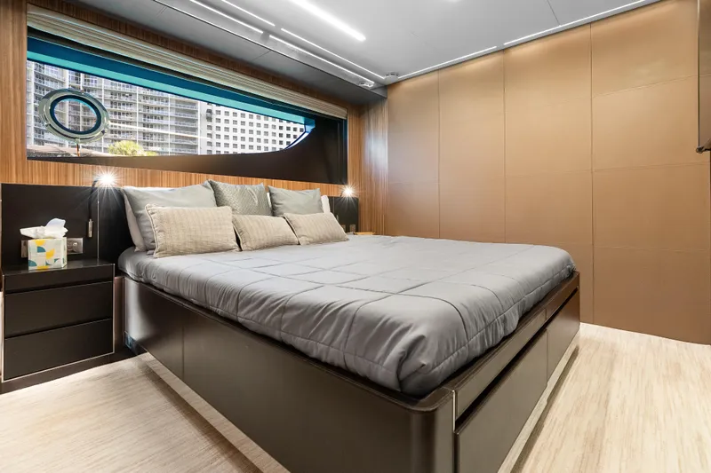 Slide: The Image of Luxurious bedroom interior on 2020 Riva 100' Corsaro yacht with modern design. - 62