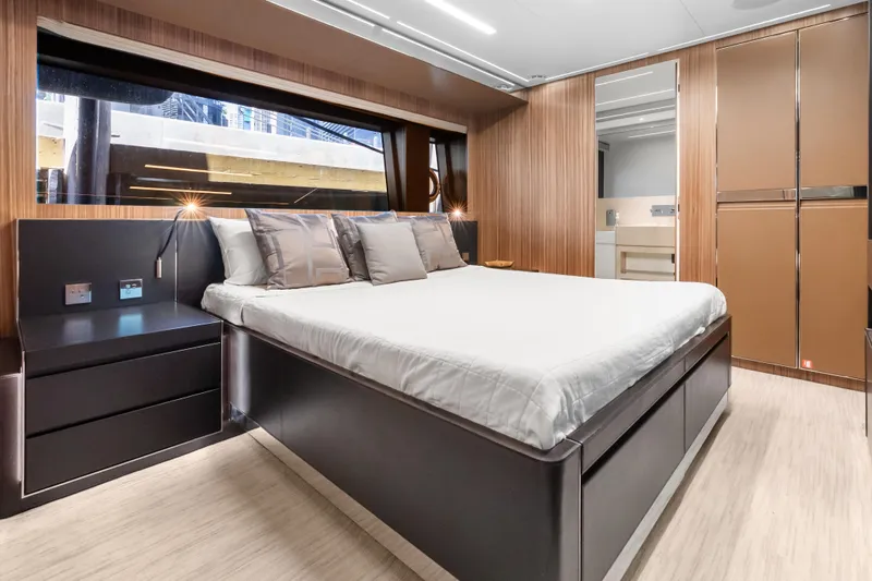 Slide: The Image of Luxurious bedroom interior of 2020 Riva 100' Corsaro yacht with modern design. - 64