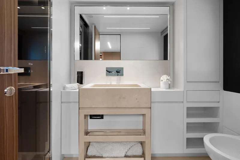 Slide: The Image of Luxurious bathroom interior on 2020 Riva 100' Corsaro yacht, featuring modern sink and elegant design. - 71