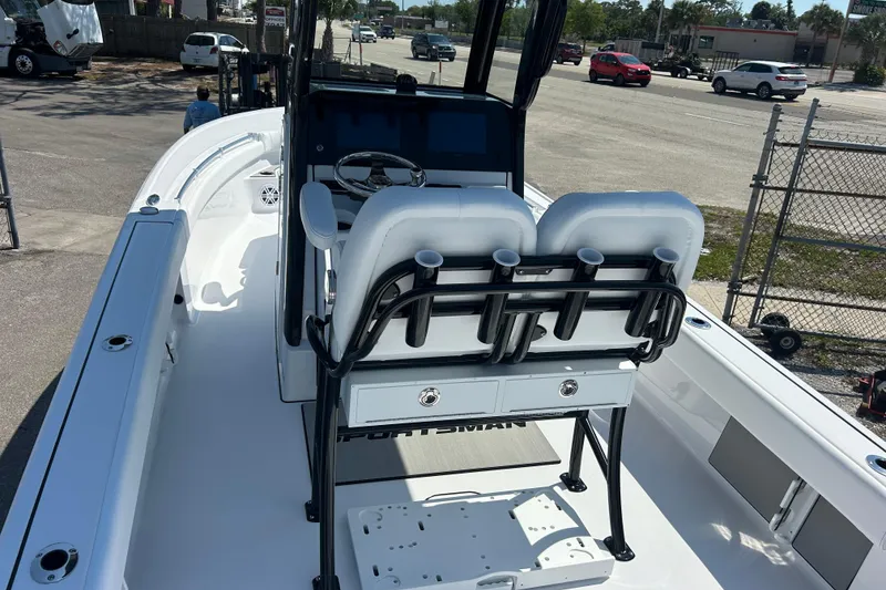 Slide: The Image of 2026 Sportsman Masters 247OE Bay Boat interior with dual seats and steering console. - 11