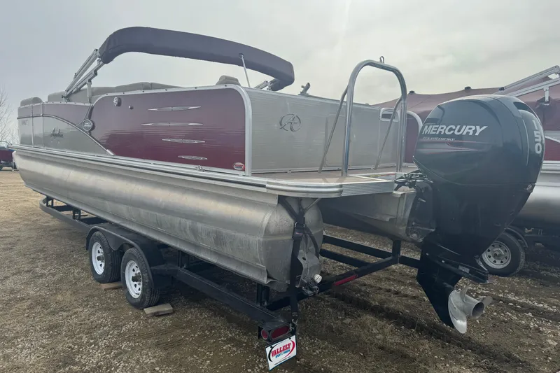 Slide: The Image of 2014 Avalon Windjammer Fish 24' pontoon boat with Mercury outboard motor on trailer. - 4