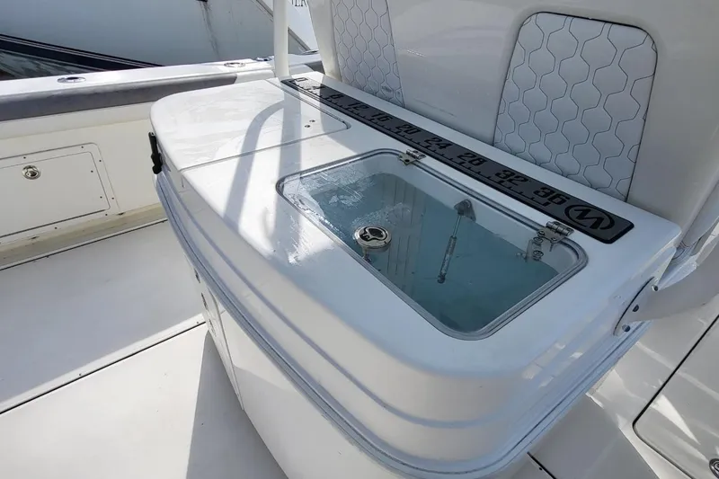 Slide: The Image of 2019 World Cat 320 CC boat with a built-in livewell and measuring scale. - 23