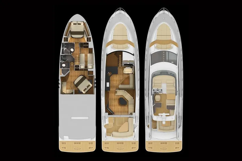 Slide: The Image of Manufacturer Provided Image: 2018 Sea Ray L590 Fly yacht floor plan showing three levels of luxurious interiors. - 21