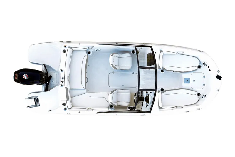 Slide: The Image of Manufacturer Provided Image: 2025 Stingray 191 DC boat, top view, white interior, dual console design. - 10